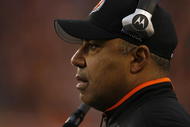 CINCINNATI - DECEMBER 27: Marvin Lewis head coach of the Cincinnati Bengals watches his team play against the Kansas City Chiefs in their NFL game at Paul Brown Stadium December 27, 2009 in Cincinnati, Ohio.    (Photo by John Sommers II/Getty Images)