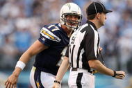 SAN DIEGO - JANUARY 17:  Quarterback Philip Rivers #17 of the San Diego Chargers yells at a referee after an interception by the New York Jets during the AFC Divisional Playoff Game at Qualcomm Stadium on January 17, 2010 in San Diego, California.  (Photo by Donald Miralle/Getty Images)