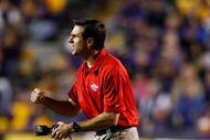 BATON ROUGE, LA - NOVEMBER 14: Head coach Derek Dooley of the Louisiana Tech Bulldogs reacts after a call during the game against the LSU Tigers at Tiger Stadium on November 14, 2009 in Baton Rouge, Louisiana. The Tigers defeated the Bulldogs 24-16. (Photo by Chris Graythen/Getty Images)