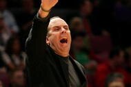 NEW YORK - MARCH 10: Head coach Mike Brey of the Notre Dame Fighting Irish looks on against the Rutgers Scarlet Knights during the first round of the Big East Tournament at Madison Square Garden on March 10, 2009 in New York City. (Photo by Michael Heiman/Getty Images)