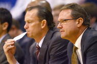 LAWRENCE, KS - DECEMBER 2: Head coach Bill Self of the Kansas Jayhawks watches the action against the Alcorn State Braves during the game on December 2, 2009 at Allen Fieldhouse in Lawrence, Kansas. (Photo by Jamie Squire/Getty Images)