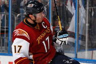 ATLANTA - JANUARY 14: Ilya Kovalchuk #17 of the Atlanta Thrashers reacts after scoring a goal against the Buffalo Sabres at Philips Arena on January 14, 2010 in Atlanta, Georgia. (Photo by Kevin C. Cox/Getty Images)