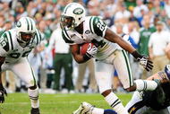 SAN DIEGO - JANUARY 17: Cornerback Darrelle Revis #24 of the New York Jets runs after making an interception against the San Diego Chargers during AFC Divisional Playoff Game at Qualcomm Stadium on January 17, 2010 in San Diego, California. (Photo by Robert Laberge/Getty Images)