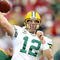 GLENDALE, AZ - JANUARY 10:  Quarterback Aaron Rodgers #12 of the Green Bay Packers warms up before the 2010 NFC wild-card playoff game against the Arizona Cardinals at University of Phoenix Stadium on January 10, 2010 in Glendale, Arizona.  (Photo by Christian Petersen/Getty Images)
