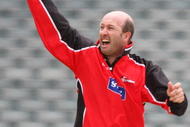 AUCKLAND, NEW ZEALAND - DECEMBER 27: Chris Harris of Canterbury appeals for a lbw during the State Shield match between the Auckland Aces and the Canterbury Wizards at Eden Park on December 27, 2008 in Auckland, New Zealand.  (Photo by Hannah Johnston/Getty Images)