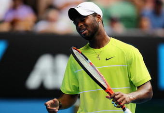 MELBOURNE, AUSTRALIA - JANUARY 21:  Donald Young of the USA reacts after a point in his second round match against Lleyton Hewitt of Australia during day four of the 2010 Australian Open at Melbourne Park on January 21, 2010 in Melbourne, Australia.  (Photo by Mark Dadswell/Getty Images)