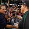 EAST RUTHERFORD, NJ - SEPTEMBER 14: Head coach Eric Mangini (R) of the New York Jets congratulates head coach Bill Belichick of the New England Patriots after their game on September 14, 2008 at Giants Stadium in East Rutherford, New Jersey. The Patriots defeated the Jets 19-10.  (Photo by Jim McIsaac/Getty Images)