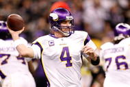 NEW ORLEANS - JANUARY 24: Brett Favre #4 of the Minnesota Vikings throws a pass against the New Orleans Saints during the NFC Championship Game at the Louisana Superdome on January 24, 2010 in New Orleans, Louisiana. (Photo by Chris Graythen/Getty Images)