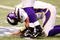 NEW ORLEANS - JANUARY 24:  Quarterback Brett Favre #4 of the Minnesota Vikings kneels on the turf in pain after he took a hard hit against the New Orleans Saints during the NFC Championship Game at the Louisiana Superdome on January 24, 2010 in New Orleans, Louisiana.  (Photo by Chris Graythen/Getty Images)