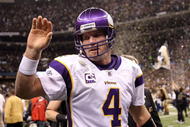 NEW ORLEANS - JANUARY 24:  Brett Favre #4 of the Minnesota Vikingswalks off of the field after losing against the New Orleans Saints in the NFC Championship Game at the Louisiana Superdome on January 24, 2010 in New Orleans, Louisiana.  (Photo by Ronald Martinez/Getty Images)