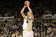 WEST LAFAYETTE, IN - JANUARY 12:  Robbie Hummel #4 of the Purdue Boilermakers shoots the ball during the Big Ten game against the Ohio State Buckeyes at Mackey Arena on January 12, 2010 in West Lafayette, Indiana. Ohio State won 70-66. (Photo by Andy Lyons/Getty Images)
