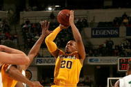 INDIANAPOLIS - MARCH 13:  Lawrence Westbrook #20 of the Minnesota Golden Gophers attempts a shot against the Michigan State Spartans during the second round of the Big Ten Men's Basketball Tournament at Conseco Fieldhouse on March 13, 2009 in Indianapolis, Indiana.  (Photo by Jonathan Daniel/Getty Images)