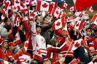 SASKATOON, SK - JANUARY 5: Fans support Team Canada prior to the 2010 IIHF World Junior Championship Tournament Gold Medal game against Team USA on January 5, 2010 at the Credit Union Centre in Saskatoon, Saskatchewan, Canada. Team USA defeated Team Canada 6-5 in overtime.(Photo by Richard Wolowicz/Getty Images) *** Local Caption ***
