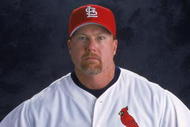 26 Feb 2001: Mark McGwire #25 of the St. Louis Cardinals poses for a studio portrait during Spring Training at Roger Dean Stadium in Jupiter, Florida. According to reports January 11, 2010, McGwire has admitted to steroid use during while playing Major League baseball and when he broke the home run record.  (Photo by Andy Lyons/Getty Images)