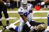 NEW ORLEANS - DECEMBER 19: Linebacker DeMarcus Ware #94 of the Dallas Cowboys sacks quarterback Drew Brees #9 of the New Orleans Saints at the Louisiana Superdome on December 19, 2009 in New Orleans, Louisiana. (Photo by Scott Halleran/Getty Images)