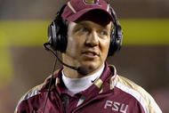 TALLAHASSEE, FL - OCTOBER 27: Offensive coordinator Jimbo Fisher of the Florida State Seminoles directs play against the Duke Blue Devils at Doak Campbell Stadium on October 27, 2007 in Tallahassee, Florida.  FSU won 25-6. (Photo by Al Messerschmidt/Getty Images) *** Local Caption ***