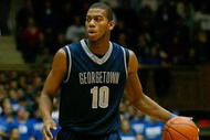 DURHAM, NC - JANUARY 17: Greg Monroe #10 of the Georgetown Hoyas dribbles the ball during the game against the Duke Blue Devils on January 17, 2009 at Cameron Indoor Stadium in Durham, North Carolina. The Blue Devils defeated the Hoyas 76-67. (Photo by Kevin C. Cox/Getty Images)
