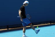 MELBOURNE, AUSTRALIA - JANUARY 29: Andy Murray of Great Britain juggles a tennis ball in a practice session during day twelve of the 2010 Australian Open at Melbourne Park on January 29, 2010 in Melbourne, Australia. (Photo by Lucas Dawson/Getty Images)