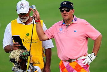 HONOLULU - JANUARY 15:  John Daly waits to play a shot  during the second round of the Sony Open at Waialae Country Club on  January 15, 2010 in Honolulu, Hawaii.  (Photo by Sam Greenwood/Getty  Images)