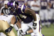 MINNEAPOLIS - AUGUST 10: Offensive tackle Bryant McKinnie #74 of the Minnesota Vikings gets ready on the line during the game against of the St. Louis Rams on August 10, 2007 at the H.H.H. Metrodome in Minneapolis, Minnesota. (Photo by David Sherman/Getty Images)