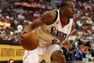 PHILADELPHIA - APRIL 26:  Andre Iguodala #9 of the Philadelphia 76ers controls the ball against the Orlando Magic during Game Four of the Eastern Conference Quarterfinals during the 2009 NBA Playoffs at the Wachovia Center on April 26, 2009 in Philadelphia, Pennsylvania. NOTE TO USER: User expressly acknowledges and agrees that, by downloading and/or using this Photograph, user is consenting to the terms and conditions of the Getty Images License Agreement.  (Photo by Jim McIsaac/Getty Images)