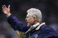ST. LOUIS - NOVEMBER 7:   Head coach Mike Martz of the St. Louis Rams call out while facing the New England Patriots on November 7, 2004 at the Edward Jones Dome in St. Louis, Missouri. The Patriots defeated the Rams 40-22. (Photo by Elsa/Getty Images)