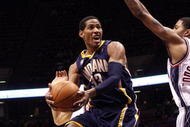 EAST RUTHERFORD, NJ - JANUARY 15: Danny Granger #33 of the Indiana Pacers drives to the basket against the New Jersey Nets at the Izod Center on January 15, 2010 in East Rutherford, New Jersey. NOTE TO USER: User expressly acknowledges and agrees that, by downloading and or using this photograph, User is consenting to the terms and conditions of the Getty Images License Agreement. (Photo by Jim McIsaac/Getty Images)