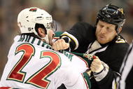 DALLAS - FEBRUARY 02: Left wing Steve Ott #29 of the Dallas Stars fights with Cal Clutterbuck #22 of the Minnesota Wild in the first period at American Airlines Center on February 2, 2010 in Dallas, Texas. (Photo by Ronald Martinez/Getty Images)
