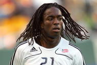 CARSON, CA - JULY 04: Shalrie Joseph #21 of the New England Revolution warms up prior to their MLS match against the Los Angeles Galaxy at the Home Depot Center on July 4, 2008 in Carson, California. The Revolution defeated the Galaxy 2-1. (Photo by Victor Decolongon/Getty Images)
