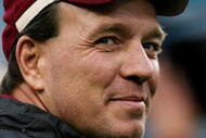 JACKSONVILLE, FL - JANUARY 01:  Offensive coordinator and future head coach Jimbo Fisher of the Florida State Seminoles walks the sidelines while taking on the West Virginia Mountaineers during the Konica Minolta Gator Bowl on January 1, 2010 at Jacksonville Municipal Stadium in Jacksonville, Florida. Florida State defeated West Virginia 33-21 in Bobby Bowden's last game as a head coach for the Seminoles.  (Photo by Doug Benc/Getty Images)