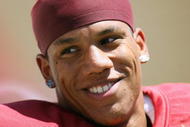 LOS ANGELES, CA - APRIL 25: Safety Taylor Mays #2 of the USC Trojans smiles on the sidelines during the spring game on April 25, 2009 at the Los Angeles Memorial Coliseum in Los Angeles, California. The cardinal team won 16-10. (Photo by Jeff Golden/Getty Images)