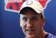 MIAMI GARDENS, FL - FEBRUARY 02:  Peyton Manning #18 of the Indianapolis Colts speaks to members of the media during Super Bowl XLIV Media Day at Sun Life Stadium on February 2, 2010 in Miami Gardens, Florida.  (Photo by Scott Halleran/Getty Images)