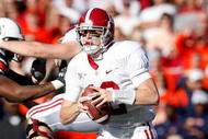 AUBURN, AL - NOVEMBER 27:  Quarterback Greg McElroy #12 of the Alabama Crimson Tide against the Auburn Tigers at Jordan-Hare Stadium on November 27, 2009 in Auburn, Alabama.  (Photo by Kevin C. Cox/Getty Images)