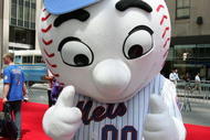 NEW YORK - JULY 15:  'Mr. Met' the New York Mets mascot poses during the MLB All-Star Game Red Carpet Parade on July 15, 2008 in New York City.  (Photo by Mike Stobe/Getty Images)