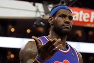 OAKLAND, CA - JANUARY 11: LeBron James #23 of the Cleveland Cavaliers reacts to a call during their game against the Golden State Warriors at Oracle Arena on January 11, 2010 in Oakland, California. NOTE TO USER: User expressly acknowledges and agrees that, by downloading and/or using this Photograph, user is consenting to the terms and conditions of the Getty Images License Agreement. (Photo by Ezra Shaw/Getty Images)