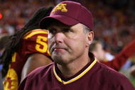 TEMPE, AZ - DECEMBER 31: Head coach Tim Brewster of the Minnesota Golden Gophers walks off the field after being defeated by the Iowa State Cyclones in the Insight Bowl at Arizona Stadium on December 31, 2009 in Tempe, Arizona. The Cyclones defeated the Golden Gophers 14-13. (Photo by Christian Petersen/Getty Images)