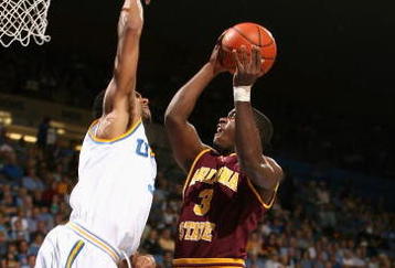WESTWOOD, CA - JANUARY 17:  Ty Abbott #3 of the Arizona State Sun Devils attempts a shot against Josh Shipp #3 of the UCLA Bruins during the college basketball game at Pauley Pavilion on January 17, 2009 in Westwood, California. The Sun Devils defeated the Bruins 61-58 in overtime. (Photo by Christian Petersen/Getty Images)
