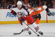 PHILADELPHIA - JANUARY 19: Jakub Voracek  #93 of the Columbus Blue Jackets skates against the Philadelphia Flyers at the Wachovia Center on January 19, 2010 in Philadelphia, Pennsylvania. (Photo by Bruce Bennett/Getty Images)