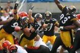 PITTSBURGH - NOVEMBER 15:  Keyaron Fox #57 of the Pittsburgh Steelers and his defensive teammates try to block a field goal attempt by the Cincinnati Bengals during their game at Heinz Field on November 15, 2009 in Pittsburgh, Pennsylvania. The Bengals defeated the Steelers 18-12. (Photo by Rick Stewart/Getty Images)