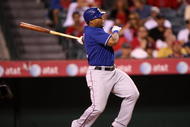 ANAHEIM, CA - JULY 08: Marlon Byrd #22 of the Texas Rangers bats against the Los Angeles Angels of Anaheim on July 8, 2009 at Angel Stadium in Anaheim, California. The Rangers won 8-1. (Photo by Stephen Dunn/Getty Images)