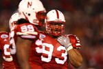 SAN DIEGO - DECEMBER 30:  Ndamukong Suh #93 of the University of Nebraska Cornhuskers looks on during the Pacific Life Holiday Bowl against University of Arizona Wildcats on December 30, 2009 at Qualcomm Stadium in San Diego, California. The Cornhuskers defeated the Wildcats 33-0. (Photo By Donald Miralle/Getty Images)