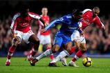 LONDON, ENGLAND - FEBRUARY 07:  Didier Drogba of Chelsea battles for the ball with Alexandre Song and Gael Clichy of Arsenal during the Barclays Premier League match between Chelsea and Arsenal at Stamford Bridge on February 7, 2010 in London, England.  (Photo by Mike Hewitt/Getty Images)