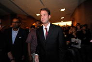 LOS ANGELES, CA - JANUARY 13:  Lane Kiffin the new college football coach of University of Southern California greets students as he arrives at Heritage Hall on the campus of USC for a news conference on January 13, 2010 in Los Angeles, California.  (Photo by Kevork Djansezian/Getty Images)