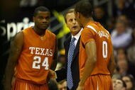 KANSAS CITY, MO - NOVEMBER 24:  Head coach Rick Barnes of the Texas Longhorns talks with players during the CBE Classic championship game against the Pittsburgh Panthers on November 24, 2009 at Sprint Center in Kansas City, Missouri.  (Photo by Jamie Squire/Getty Images)