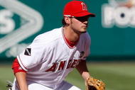 ANAHEIM, CA - OCTOBER 01:  Brandon Wood #3 of the Los Angeles Angels of Anaheim gets set against the Texas Rangers at Angel Stadium on October 1, 2009 in Anaheim, California. The Rangers defeated the Angels 11-3.  (Photo by Jeff Gross/Getty Images)