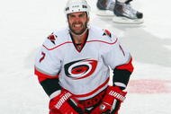 BUFFALO, NY - NOVEMBER 28:  Niclas Wallin #7 of the Carolina Hurricanes grimaces in pain after a play against the Buffalo Sabres during their NHL game on November 28, 2009 at HSBC Arena in Buffalo, New York. The Sabres defeated the Hurricanes 5-1. (Photo by Rick Stewart/Getty Images)