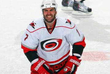 BUFFALO, NY - NOVEMBER 28:  Niclas Wallin #7 of the Carolina Hurricanes grimaces in pain after a play against the Buffalo Sabres during their NHL game on November 28, 2009 at HSBC Arena in Buffalo, New York. The Sabres defeated the Hurricanes 5-1. (Photo by Rick Stewart/Getty Images)