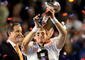 MIAMI GARDENS, FL - FEBRUARY 07:  Drew Brees #9 of the New Orleans Saints celebrates with the Vince Lombardi trophy at the end of Super Bowl XLIV on February 7, 2010 at Sun Life Stadium in Miami Gardens, Florida. The Saints defeated the Colts 31-17.  (Photo by Ezra Shaw/Getty Images)