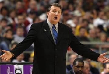 MINNEAPOLIS - MARCH 20:  Head coach Bob Huggins of the West Virginia Moutaineers reacts as he coaches in the first half against the Dayton Flyers during the first round of the NCAA Division I Men's Basketball Tournament at the Hubert H. Humphrey Metrodome on March 20, 2009 in Minneapolis, Minnesota.  (Photo by Jonathan Daniel/Getty Images)