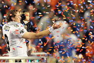 MIAMI GARDENS, FL - FEBRUARY 07:  Drew Brees #9 of the New Orleans Saints celebrates with his son Baylen Brees after defeating the Indianapolis Colts during Super Bowl XLIV on February 7, 2010 at Sun Life Stadium in Miami Gardens, Florida.  (Photo by Jed Jacobsohn/Getty Images)